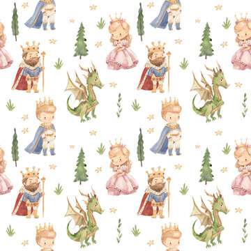 watercolor fairytale seamless pattern illustration for kids