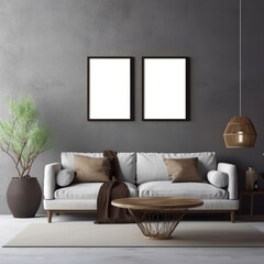 Modern living room with picture mockup and frame