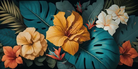 Rideaux Imprimé botanique patrons Beautiful tropical flowers background. Generative AI  © CYBERUSS