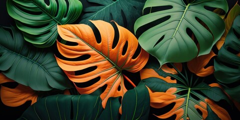 Tropical leaves background, Green abstract texture. Generative AI