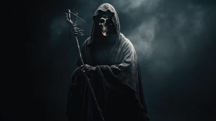 Fototapeta na wymiar Grim Reaper Ghost Emerging from the Mist by Generative AI