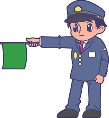 旗を出して誘導する駅員