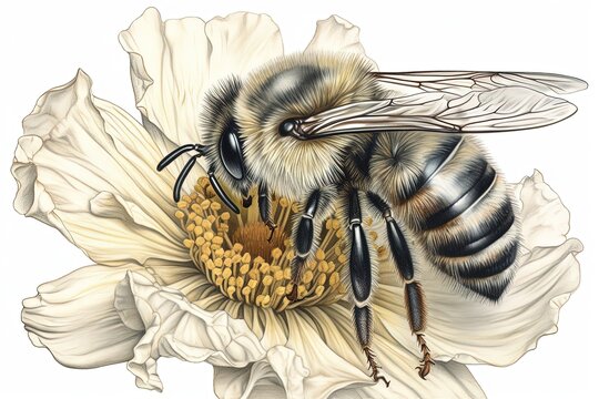 Nature's Pollinator: A Vibrant Flower and Bee Illustration, generative AI