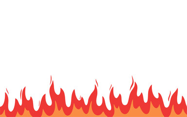 Cartoon fire flame frame borders. Seamless orange fire border, green screen fire border