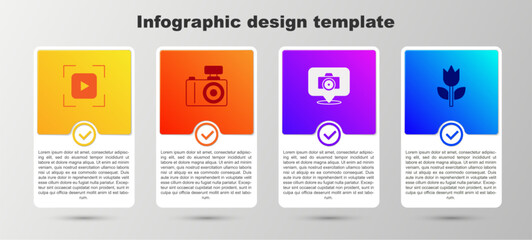 Set Camera focus frame line, Photo camera, and mode macro. Business infographic template. Vector