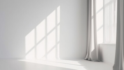 Obraz na płótnie Canvas Empty white sunny room. Created with generative Ai technology.
