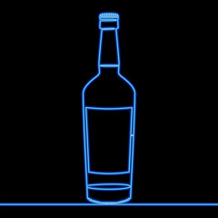 Continuous line drawing bottle beer street pub or bar sign icon neon glow vector illustration concept