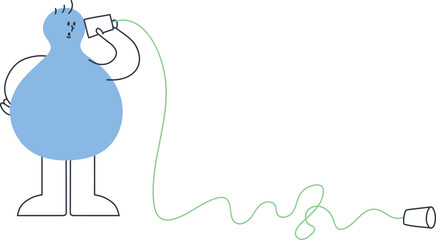 糸電話の相手が見つからない男性