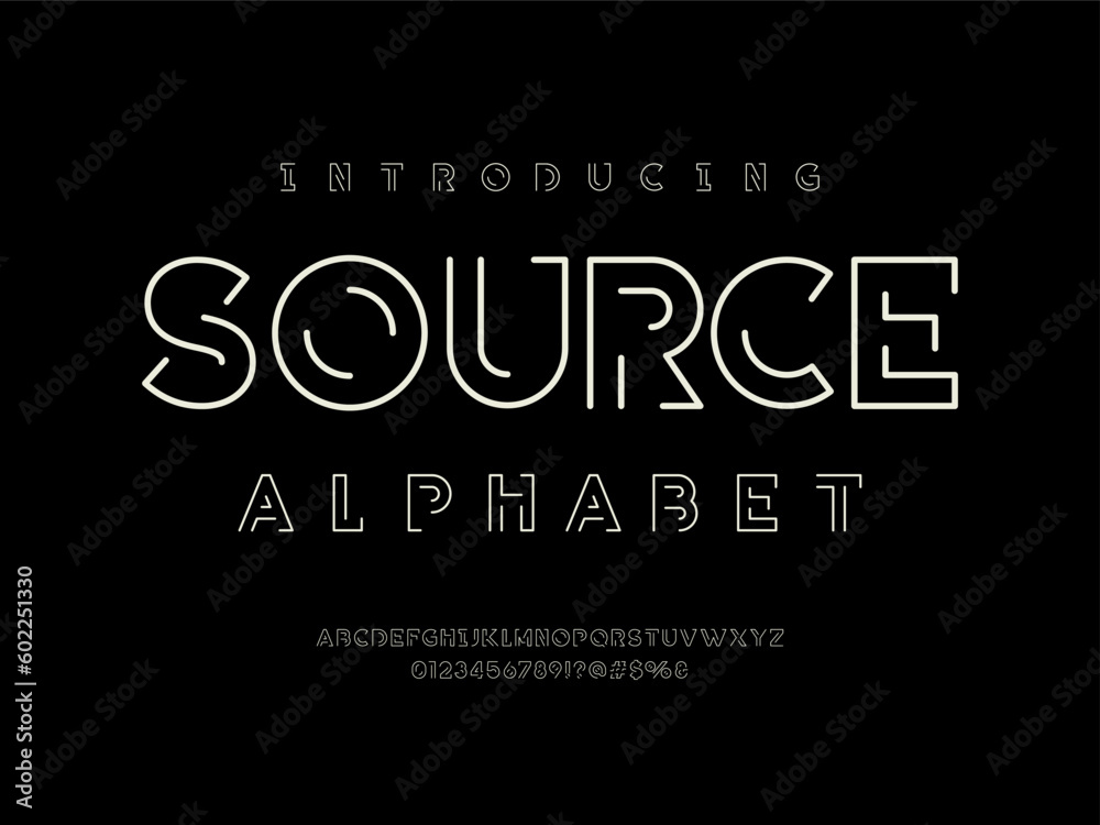 Wall mural vector of modern abstract line alphabet design with uppercase, numbers and symbols