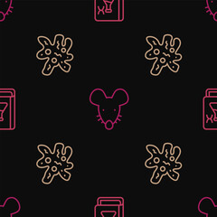 Set line Genetic engineering book, Cell and Experimental mouse on seamless pattern. Vector