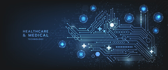 Healthcare and medical icon pattern innovation digital technology technology background. Medical, science and technology concepts. Abstract futuristic design. Vector illustration.