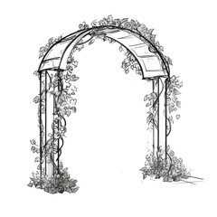 black and white drawing wedding arch with flowers