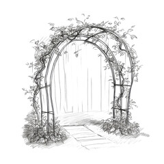 black and white drawing wedding arch with flowers