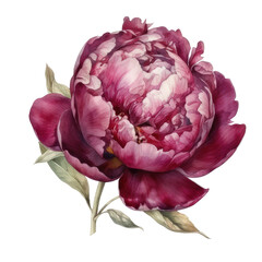 Watercolor burgundy peony flower