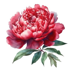 Watercolor red peony flower