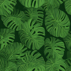 seamless pattern with green leaves, monstera leaf texture pattern, wallpaper