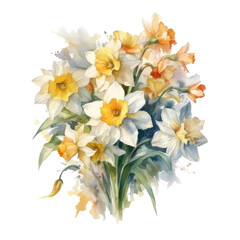 Fototapeta na wymiar Watercolor bouquet of daffodils