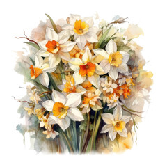 Watercolor bouquet of daffodils