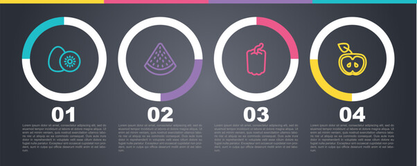 Set line Kiwi fruit, Watermelon, Bell pepper and Apple. Business infographic template. Vector