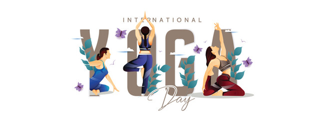 international yoga day. yoga body posture with Text International yoga day.