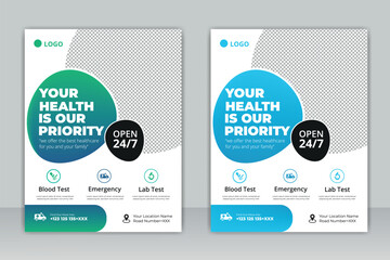 healthcare cover a4 template design and flat icons for a report and medical brochure design, flyer, leaflets decoration for printing and presentation vector. 