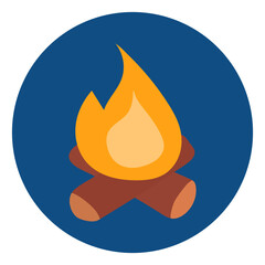 Camp Fire icon for camping with burning on firewood