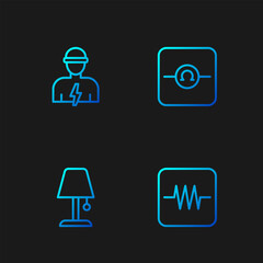 Set line Resistor in electronic circuit, Table lamp, Electrician and Ohmmeter. Gradient color icons. Vector