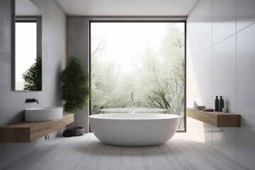 Obraz na płótnie Canvas white room apartment elegant house indoor interior design home window tub. Generative AI.