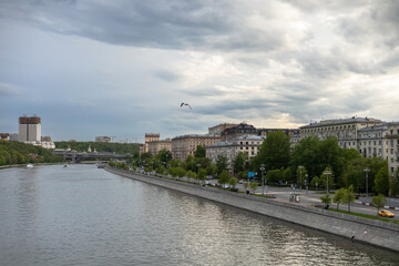 Naklejka premium View of the Frunzenskaya embankment in Moscow.