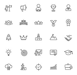success outline icons isolated on white background. success line icons for web and ui design, mobile apps, print polygraphy and promo advertising business