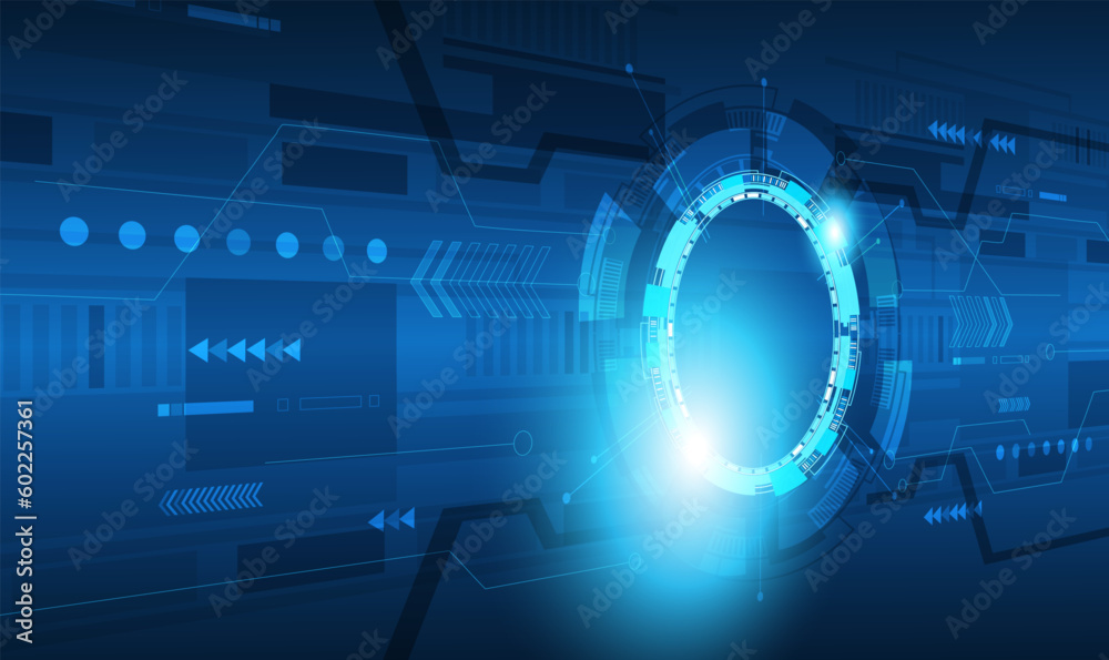 Poster abstract blue computer technology background with circuit board and circle tech.vector illustration