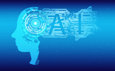 Ai robot of binary coding processing over blue background with circuit board and circle tech.Vector illustration