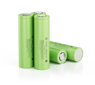 Rechargeable lithium ion batteries - li-ion cell batteries type 18650 isolated on white