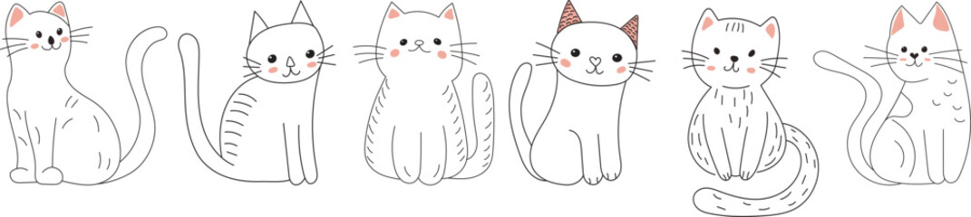 set of cats coloring book childrens isolated vector