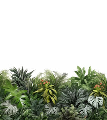 Group of tropical ivy leave ornamental illustration bush isolated on white, Generative AI.