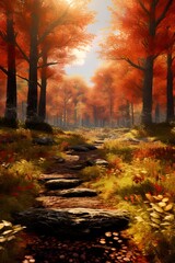 Fototapeta na wymiar Autumn scene with trees turning orange and brown. AI Generative Art