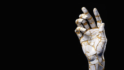marble hand isolated on black background, generative ai