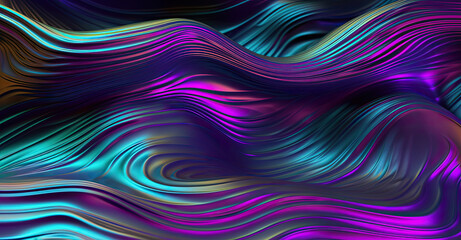 Abstract background, holographic foil, iridescent wavy glass, cosmic texture, metal liquid surface, metallic reflection. Generative ai