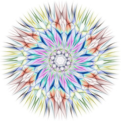 Fototapeta na wymiar Spirograph style overlapping colourful pattern and design on a plain white background