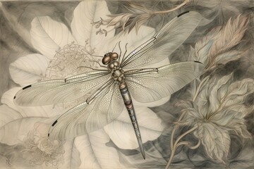 Exquisite Watercolor Drawing of a Dragonfly with Intricate Details and Delicate Linework, generative AI