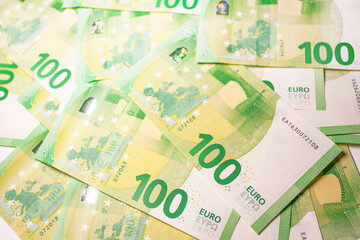 Euro money background. Lots of 100 euro banknotes
