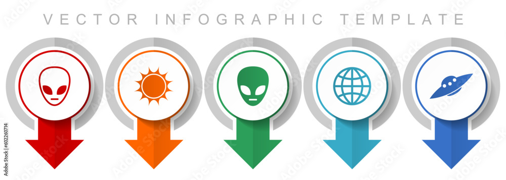 Aufkleber alien icon set, miscellaneous pointer icons such as star, ufo, space ship and globe for webdesign an