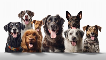 A group cute beautiful dogs, happy dog, smiling dogs, dog portrait, dog group photos