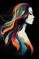 AI Generated image of a digital art colorful girl body drawing on a black background