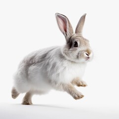 A cute pretty white rabbit, running rabbit