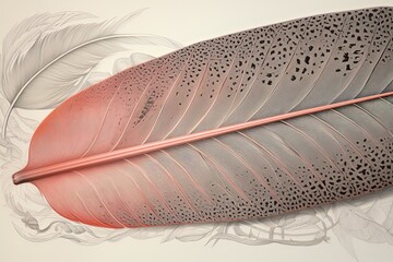 Realistic Flamingo Feather Drawing with Intricate Details and Delicate Shading, generative AI