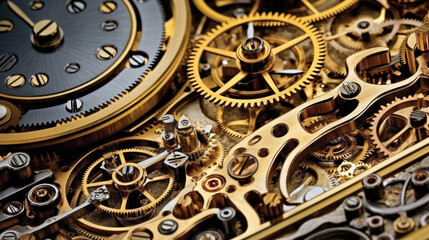 Gears in Motion: A Macro View of Steampunk. Generative AI