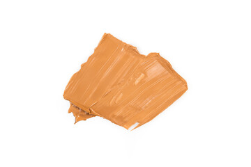 Make up smear foundation smudge texture white isolated background. Top view, flat lay