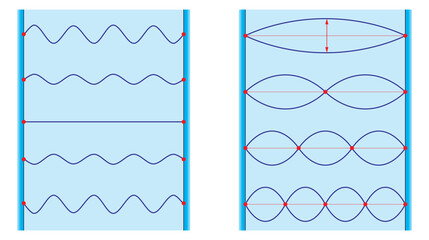 Physics. The vibrational modes of a physical string and time-lapse diagram of a standing wave. Science