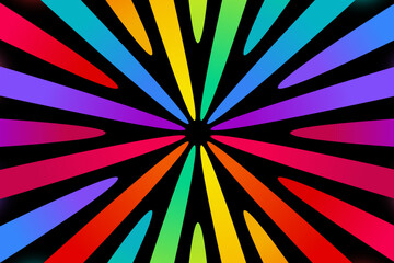 Abstract shiny multicolored vector background with circular arranged lines on a black background 